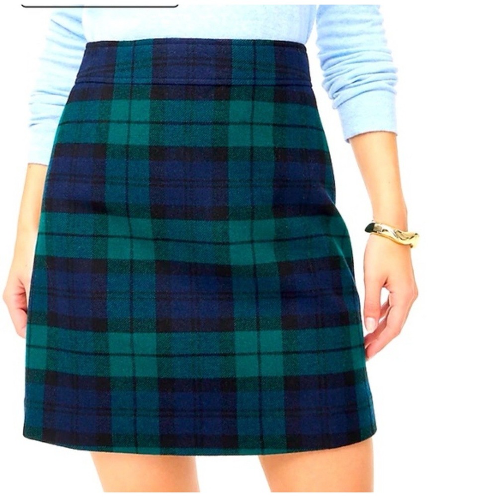 J. Crew Green and Navy Plaid Pencil Skirt
